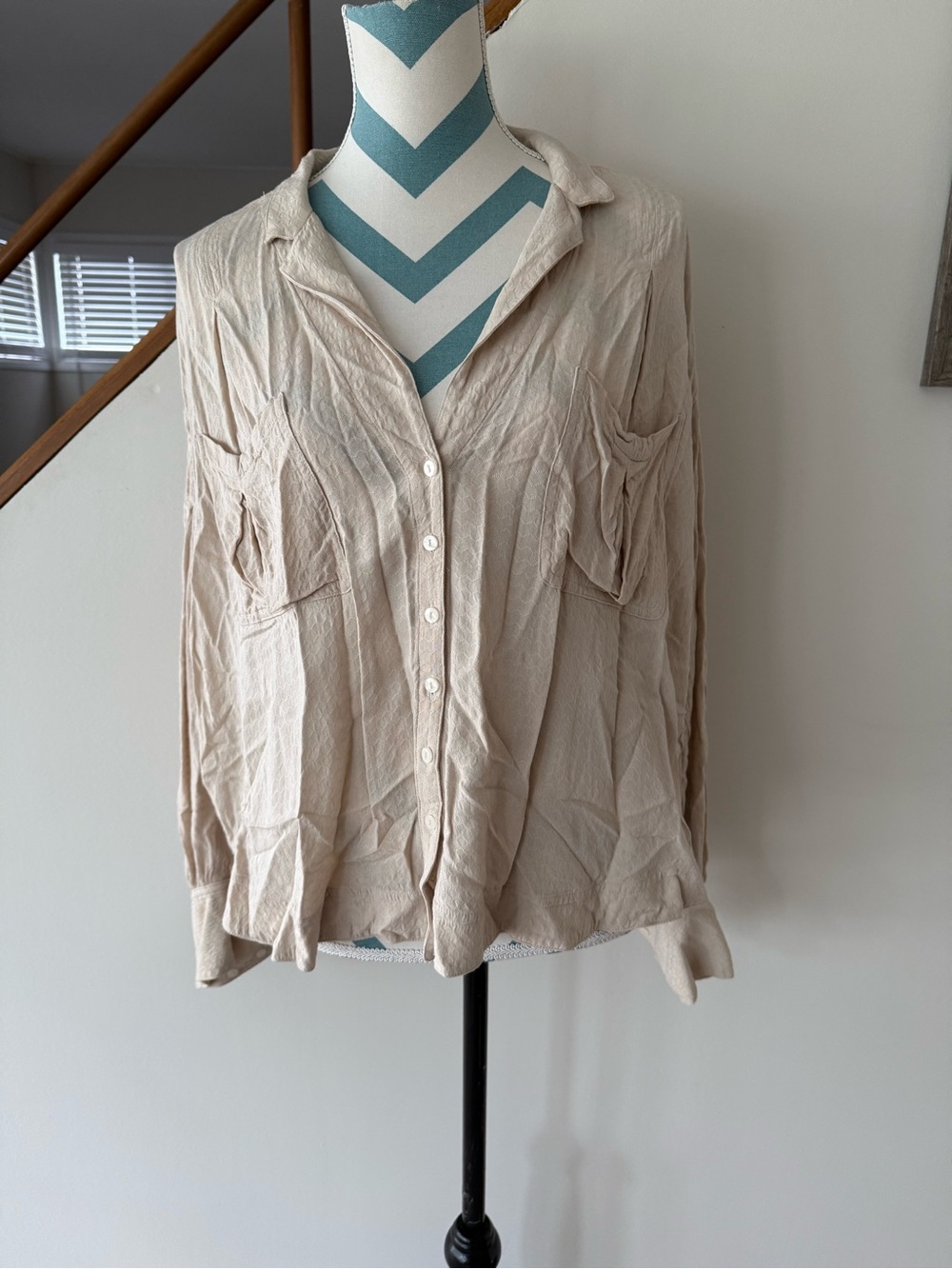 Free People Cream Button-Front Women's Shirt